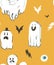 Hand drawn vector abstract cartoon Happy Halloween illustrations collection seamless pattern with different funny ghosts