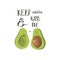 Hand drawn vector abstract cartoon Happy Valentines day concept illustrations card with avocado couple and handwritten