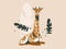 Hand drawn vector abstract cartoon modern graphic African Safari Nature concept illustrations art card with giraffe