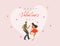 Hand drawn vector abstract cartoon modern graphic Happy Valentines concept illustrations art card with dancing couple