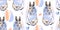 Hand drawn vector abstract collage drawing cute seamless pattern with realistic rabbits in pastel colors.Easter bunnies