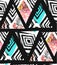 Hand drawn vector abstract freehand textured seamless pattern collage with zebra mottif,organic textures,triangles and