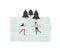 Hand drawn vector abstract fun Merry Christmas time cartoon illustration with young couple who skating in frozen forest