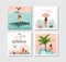 Hand drawn vector abstract graphic cartoon summer time flat illustrations cards template collection set with beach