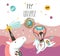 Hand drawn vector abstract graphic creative artistic cartoon illustrations poster background with astronaut unicorns