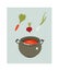 Hand drawn vector abstract modern cartoon cooking time fun illustrations icon with big pan with tomato vegan soup