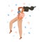 Hand drawn vector abstract stock graphic illustration with young happy female dries hair with a hairdryer and dances at