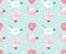 Hand drawn vector abstract summer time fun seamless pattern with pink flamingo float, unicorn swimming pool buoy ,heart