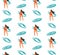 Hand drawn vector abstract summer time seamless pattern with surfers girl in bikini and surfboards isolated on white