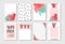 Hand drawn vector abstract textured funny summer time cards set template with watermelon slice in pastel colors isolated