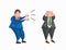 Hand-drawn vector angry businessman worker yelling at boss and boss is closing his ears