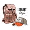 Hand drawn Vector Backpack and cap. Vector illustration