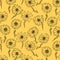 Hand drawn vector black outline flowers against yellow background. Botanical monochrome image.