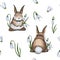 Hand drawn vector cartoon creative Easter seamless pattern with hares or rabbits