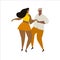 Hand drawn vector cartoon illustration of a couple dancing sexy fun bachata, salsa, mambo, kizomba dance. Isolated on