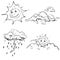 hand drawn vector children's coloring book with rain cloud, sun, cloud, lightning. vector