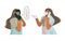 Hand drawn vector flat stock abstract graphic illustration with doctors who talk on the phone,with an infected girl who
