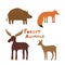 Hand drawn vector forest animals. Cartoon collection of forest inhabitants.