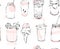 Hand drawn vector graphic seamless pattern with ice cream,glass jar,smoothie,milkshake,lemonade,jam and coctails