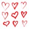 Hand drawn vector heart set with different tools like brushes