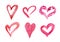 Hand drawn vector heart set with different tools like brushes, chalk, ink.