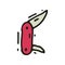 Hand drawn vector icon of small camping travel jackknife. Tourist equipment. Steel pocket knife with folding blade