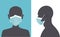 Hand drawn vector illustration of anonymous human figures wearing a surgical face mask.