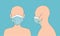 Hand drawn vector illustration of anonymous human figures wearing a surgical face mask.