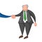 Hand-drawn vector illustration of boss shaking hands with businessman