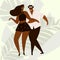 Hand drawn vector illustration of a couple dancing sexy fun bachata, salsa, mambo, kizomba dance. Isolated on white