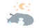 Hand drawn vector illustration with a cute baby rhinoceros sleeping celebrating new birth