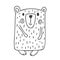 Hand drawn vector illustration of a cute funny winter bear going for a walk. Christmas scandinavian style design