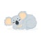 Hand drawn vector illustration of a cute sleeping koala bear in cartoon style. Funny little koala bear lying and sleep in childish