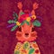 Hand drawn vector illustration with a cute squirrel in a flower wreath, for children s prints, greetings, posters, t