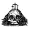 Hand-drawn vector illustration for Easter. Mount Calvary near Jerusalem, in the shape of a skull, three crosses on top