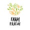 Hand drawn vector illustration - Farm fresh. Logo. Organic and v