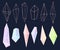 Hand drawn vector illustration of gems and crystals. Colorful jewels and crystals in line art style. Isolated on blue background