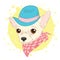 Hand drawn vector illustration of hipster dog for cards, t-shirt print, placard. Fashion portrait of chihuahua dog wearing hat