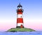 Hand drawn vector illustration - Lighthouse on the sea. Colorful