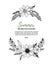 Hand drawn vector illustration. Oval Wreath with black flowers,