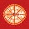 Hand-Drawn vector Illustration. Pizza on red background.