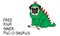 Hand drawn vector illustration of pug dog dressed up in dinosaur costume with text free your inner pug o saurus