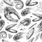 Hand drawn vector illustration - Seamless patterns with seafood