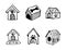 Hand Drawn vector illustration set of doghouses sign and symbol