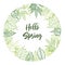 Hand drawn vector illustration. Spring label with green leaves,