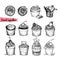 Hand-drawn vector illustration - Sweet cupcakes. Line art. Isolated on white background. Mega set