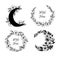 Hand drawn vector illustration - wreaths and moon with flowers a