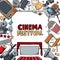 Hand drawn vector illustrations - Cinema collection. Movie and film elements in sketch style.