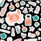 Hand-drawn vector illustrations-a collection of shells, stars. Marine set. Seamless pattern
