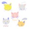 Hand drawn vector illustrations of cute cats head. Meowing and purring cat collection.